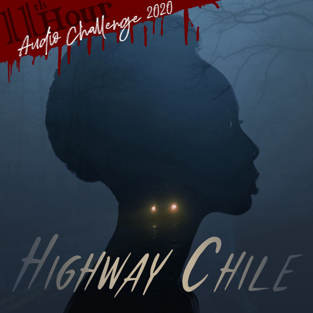 Highway Chile: a shadow of a woman superimposed on a car driving down a dark highway